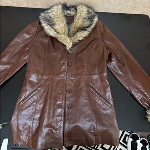 Wilsons Leather Brown Jacket with Faux Fur Collar